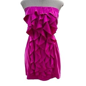 Twelfth Street by Cynthia Vincent Strapless Ruffle Dress in Fuchsia